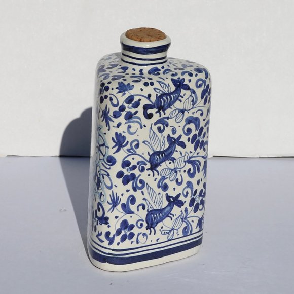 Exquisite Italian Hand-Painted Blue & White Syrup Tamarind Jar Unique Folk Art - Picture 4 of 6